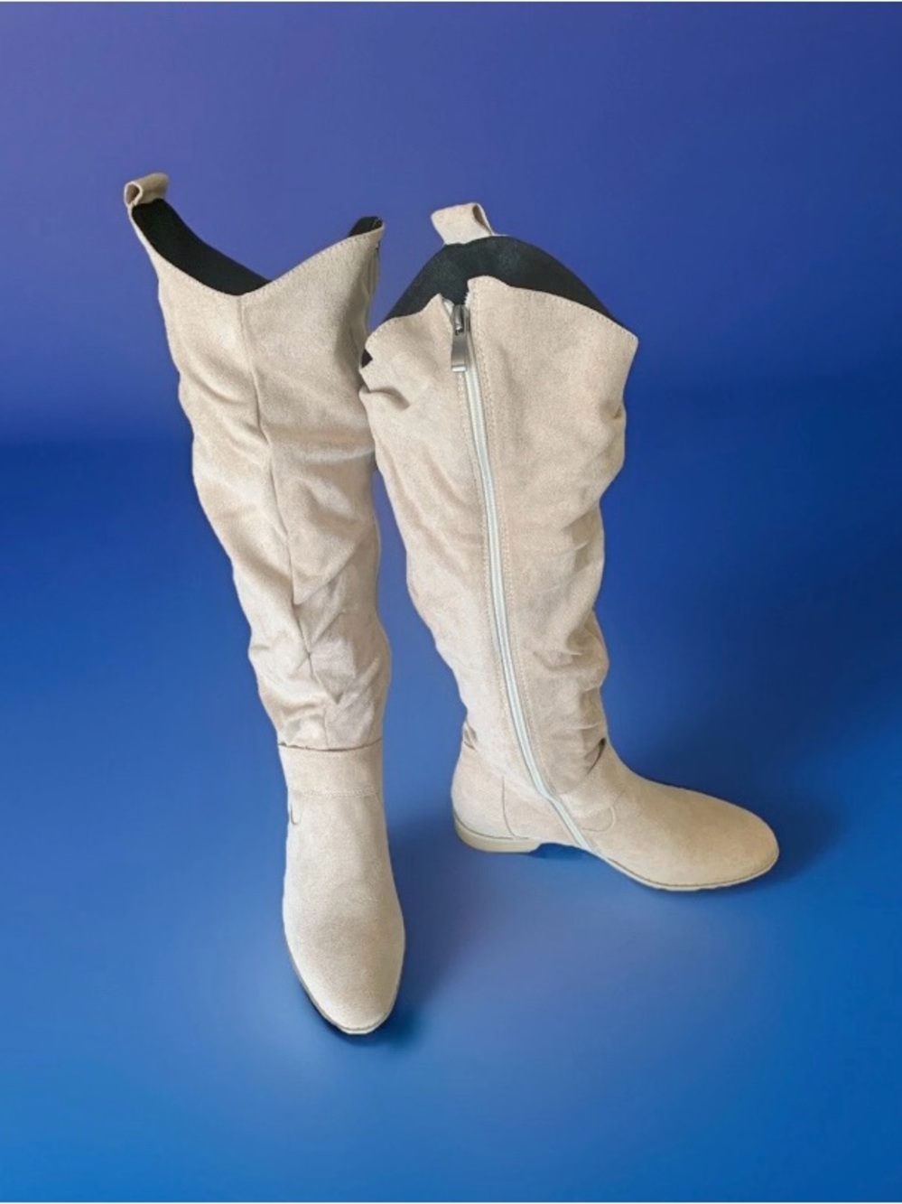 Over-the-Knee Slouch Boots in Light Beige - Picture 2 of 4